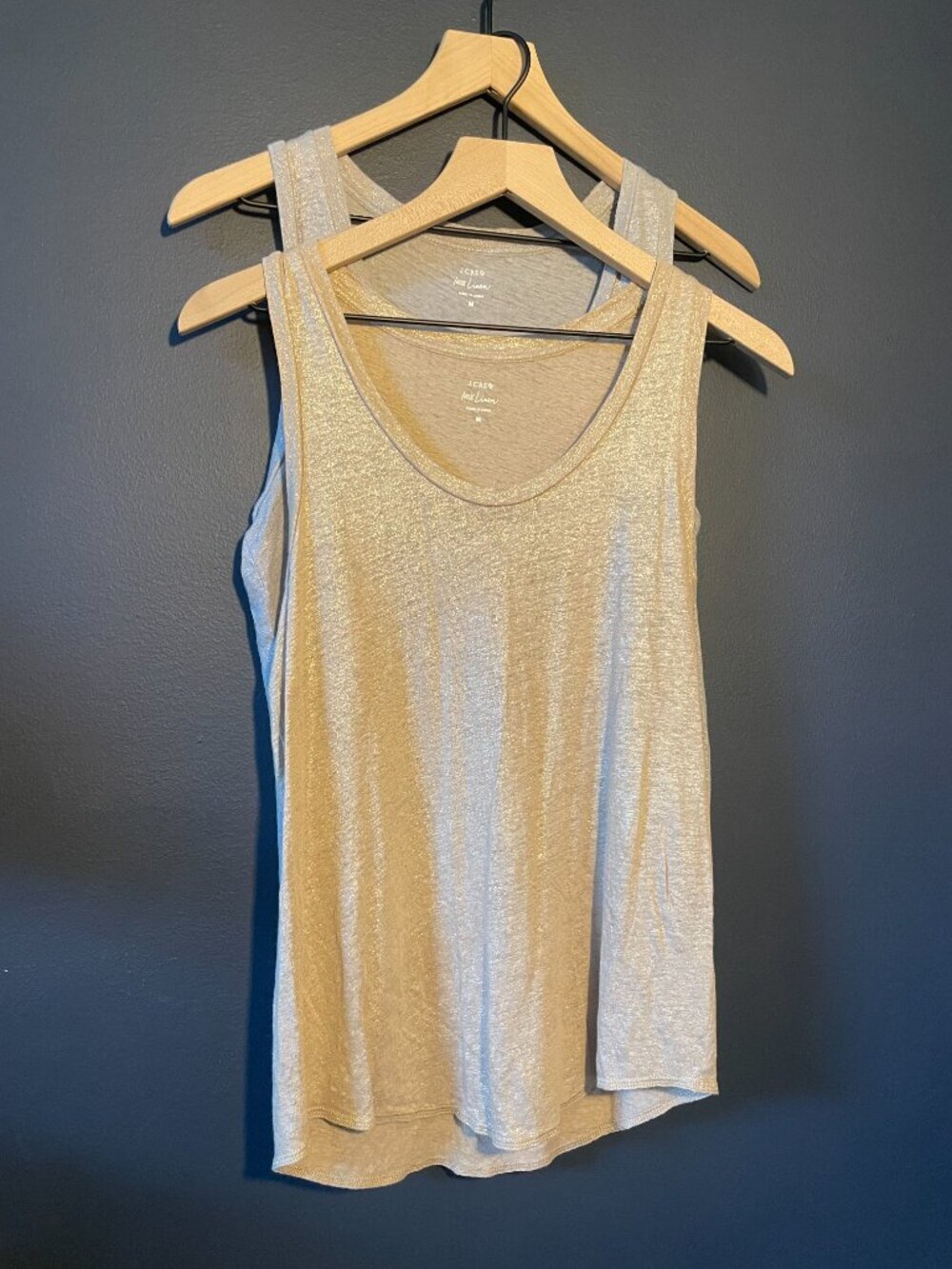 J. Crew 100% Linen Metallic Shimmer Sleeveless Tops, Gold & Silver, Relaxed Fit